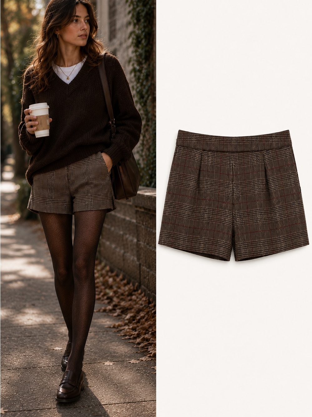 Tailored Plaid Pleated Brown Shorts Dark Academia Preppy Heritage Y2K Size Large